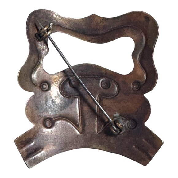 1950 Unsigned Rebajes Modernist Copper Comedy Mask Brooch MCM Drama Face Theatre - Picture 2 of 5